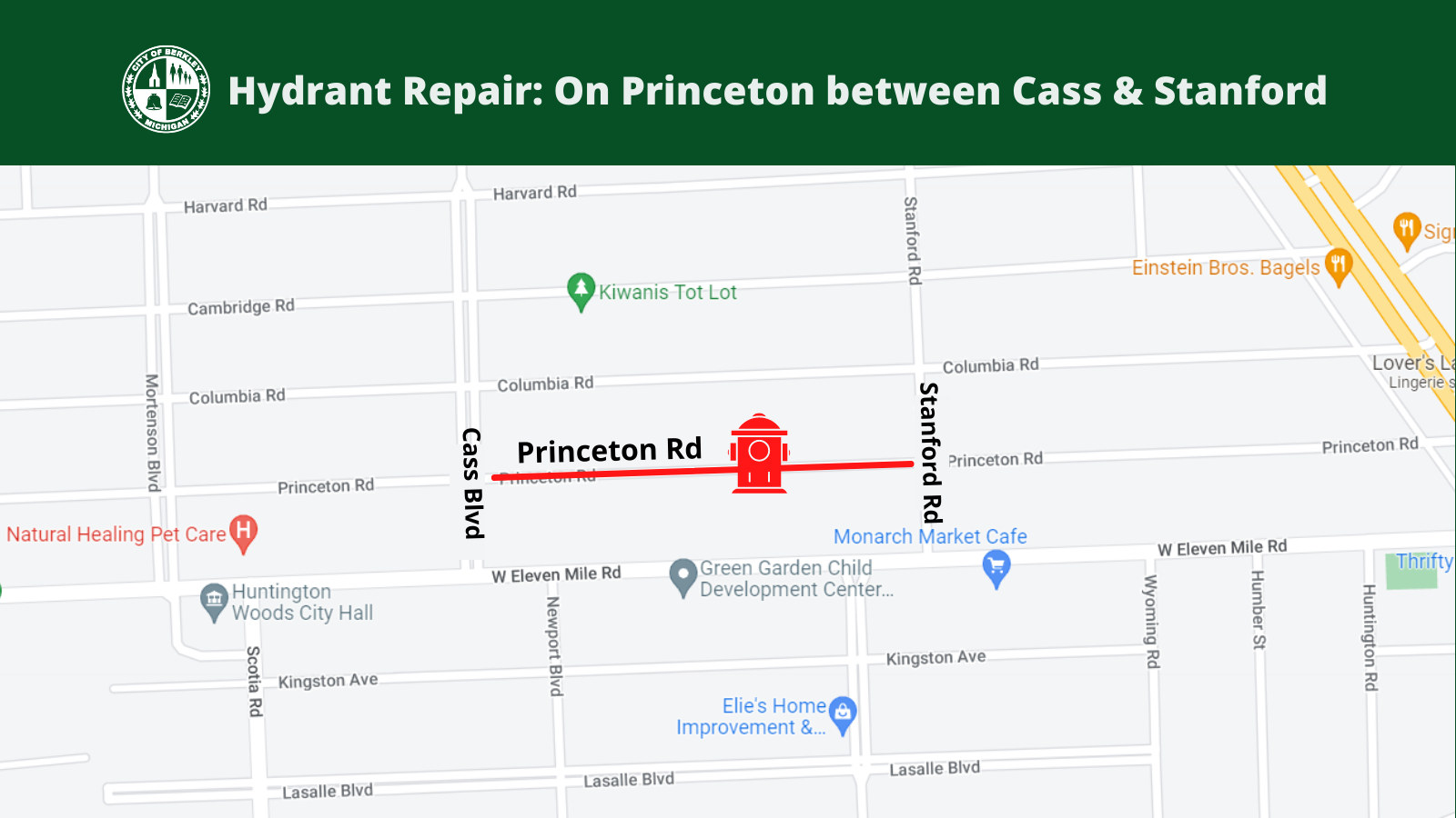 Hydrant Repair Map - On Princeton between Cass & Stanford